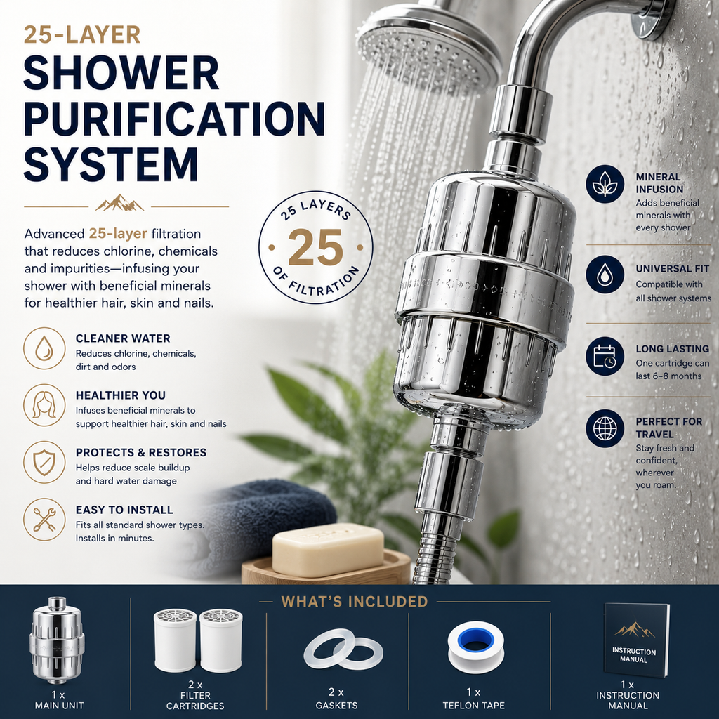 Travel Shower Filter – 25 Layer Water Purification System