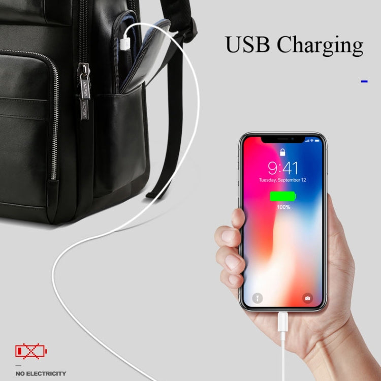 Bopai 851-019811 Large Capacity Anti-theft Waterproof Leathar Backpack Laptop Tablet Bag for 15.6 inch and Below, with USB Charging Port, 851-019811
