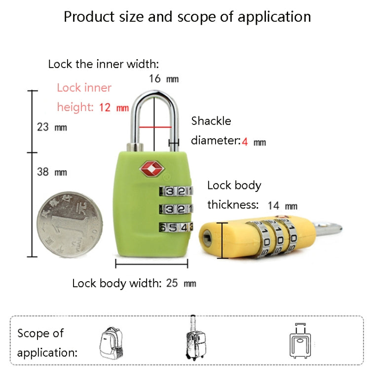 Customs Luggage Lock Overseas Travel Luggage Zipper Lock Plastic TSA Code Lock, Black, Red, Blue, Green, Rose Red, Yellow, Dark Blue