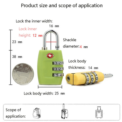 Customs Luggage Lock Overseas Travel Luggage Zipper Lock Plastic TSA Code Lock, Black, Red, Blue, Green, Rose Red, Yellow, Dark Blue