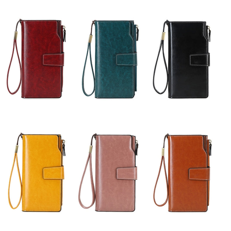 1669 RFID Anti-magnetic Anti-theft Retro Long Wallet Card Holder Document Bag, Red Wine, Peacock Blue, Midnight Black, Retro Brown, Lotus Color, Ancient Yellow