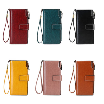 1669 RFID Anti-magnetic Anti-theft Retro Long Wallet Card Holder Document Bag, Red Wine, Peacock Blue, Midnight Black, Retro Brown, Lotus Color, Ancient Yellow