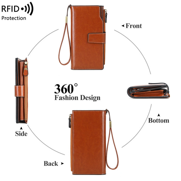 1669 RFID Anti-magnetic Anti-theft Retro Long Wallet Card Holder Document Bag, Red Wine, Peacock Blue, Midnight Black, Retro Brown, Lotus Color, Ancient Yellow