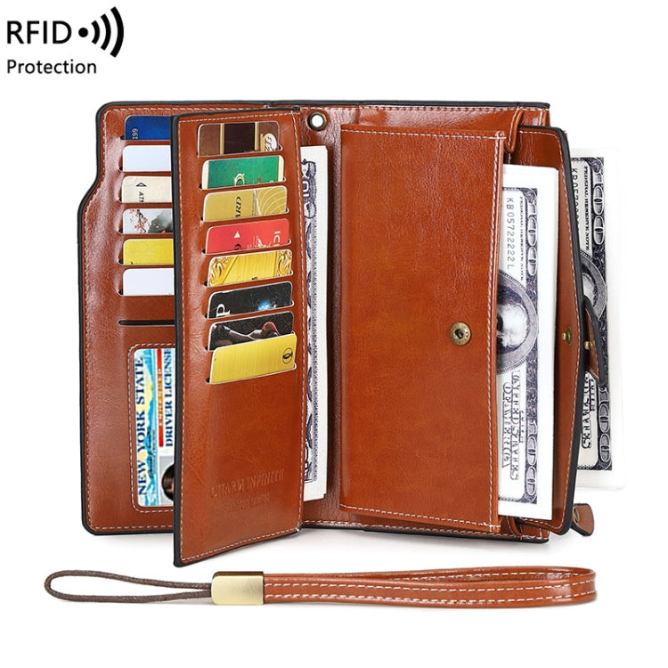 1669 RFID Anti-magnetic Anti-theft Retro Long Wallet Card Holder Document Bag, Red Wine, Peacock Blue, Midnight Black, Retro Brown, Lotus Color, Ancient Yellow