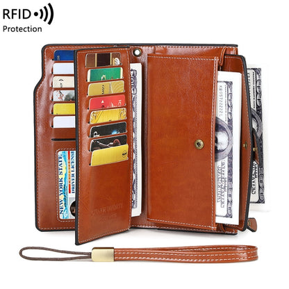 1669 RFID Anti-magnetic Anti-theft Retro Long Wallet Card Holder Document Bag, Red Wine, Peacock Blue, Midnight Black, Retro Brown, Lotus Color, Ancient Yellow