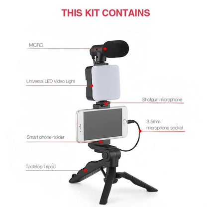 49 LEDs Streaming Lighting Kit for Phone All-in-One Video Recording Set with Tripod Stand &  Microphone, AY-49