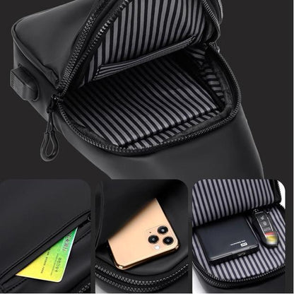 Men Anti-theft Chest Bag Water-Resistant Outdoor Sling Backpack with USB Charging Port