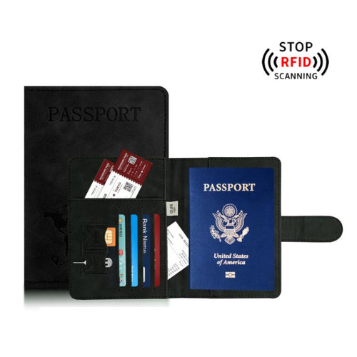 RFID Blocking Passport Holder PU Leather Travel Wallet with Magnetic Closure Multi-Card Slots & Cash Pocket