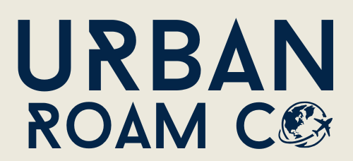 Logo of Urban Roam Co with a globe and airplane icon on a beige background
